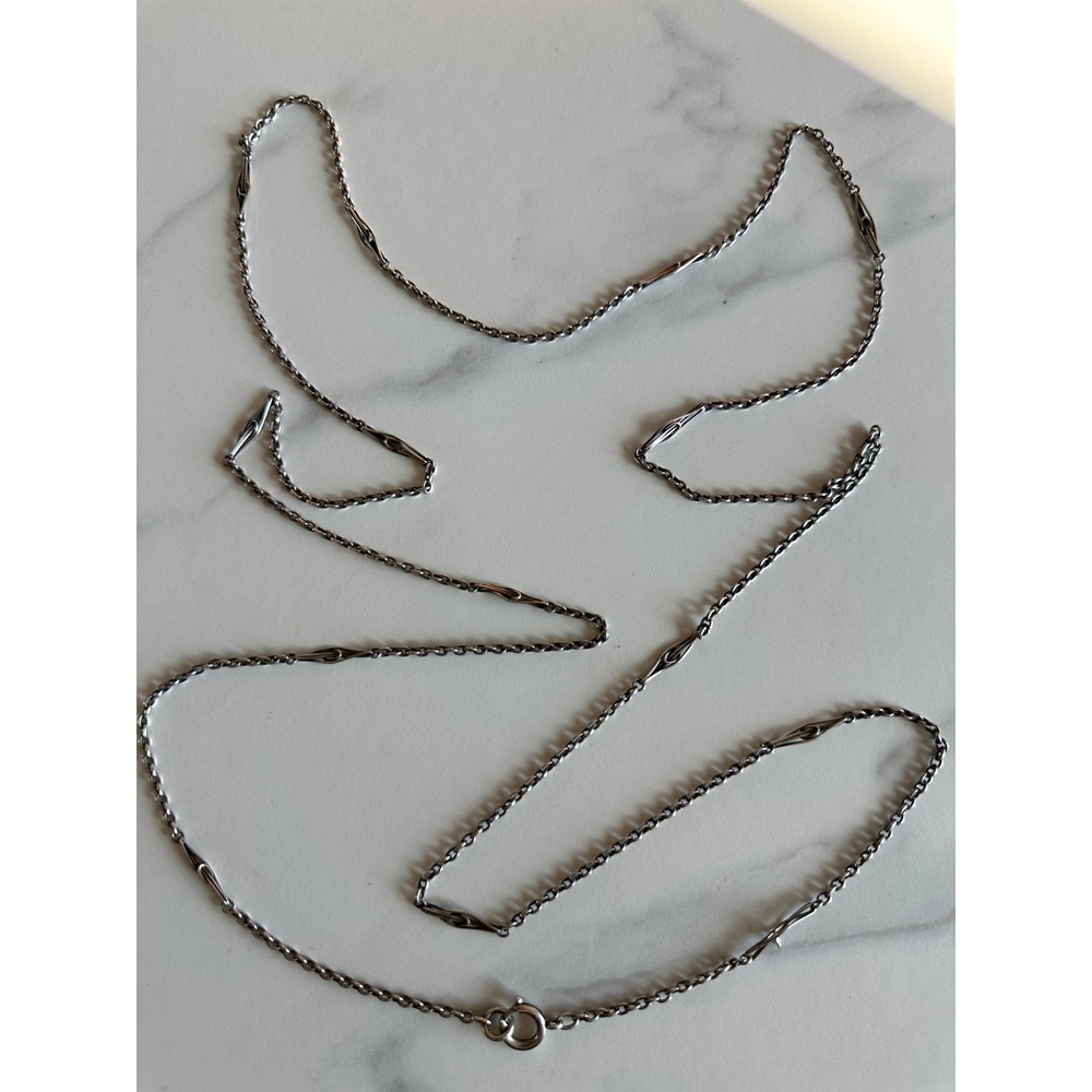 Vintage Sterling Silver 54 Inch Guard Chain Filigree Station Necklace 20.95g